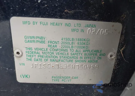 2005 Subaru Forester 2.5Xs L.l. Bean from USA, damaged, VIN JF1SG67635H750489